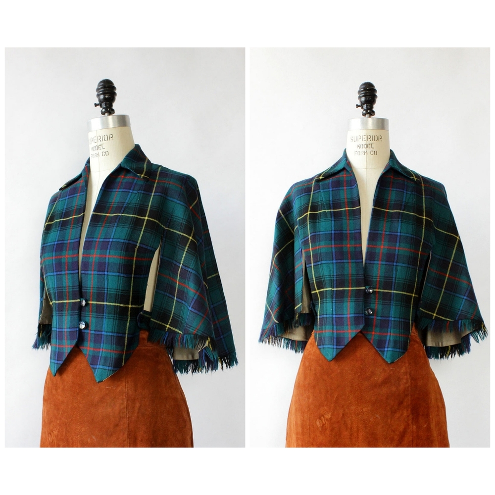 Vintage Aljean Wool Cape Plaid Tartan - Picture 3 of 16